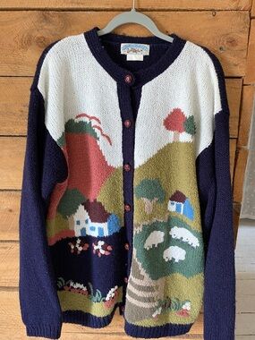 Navy Scenic Button-Front Cardigan Sweater
